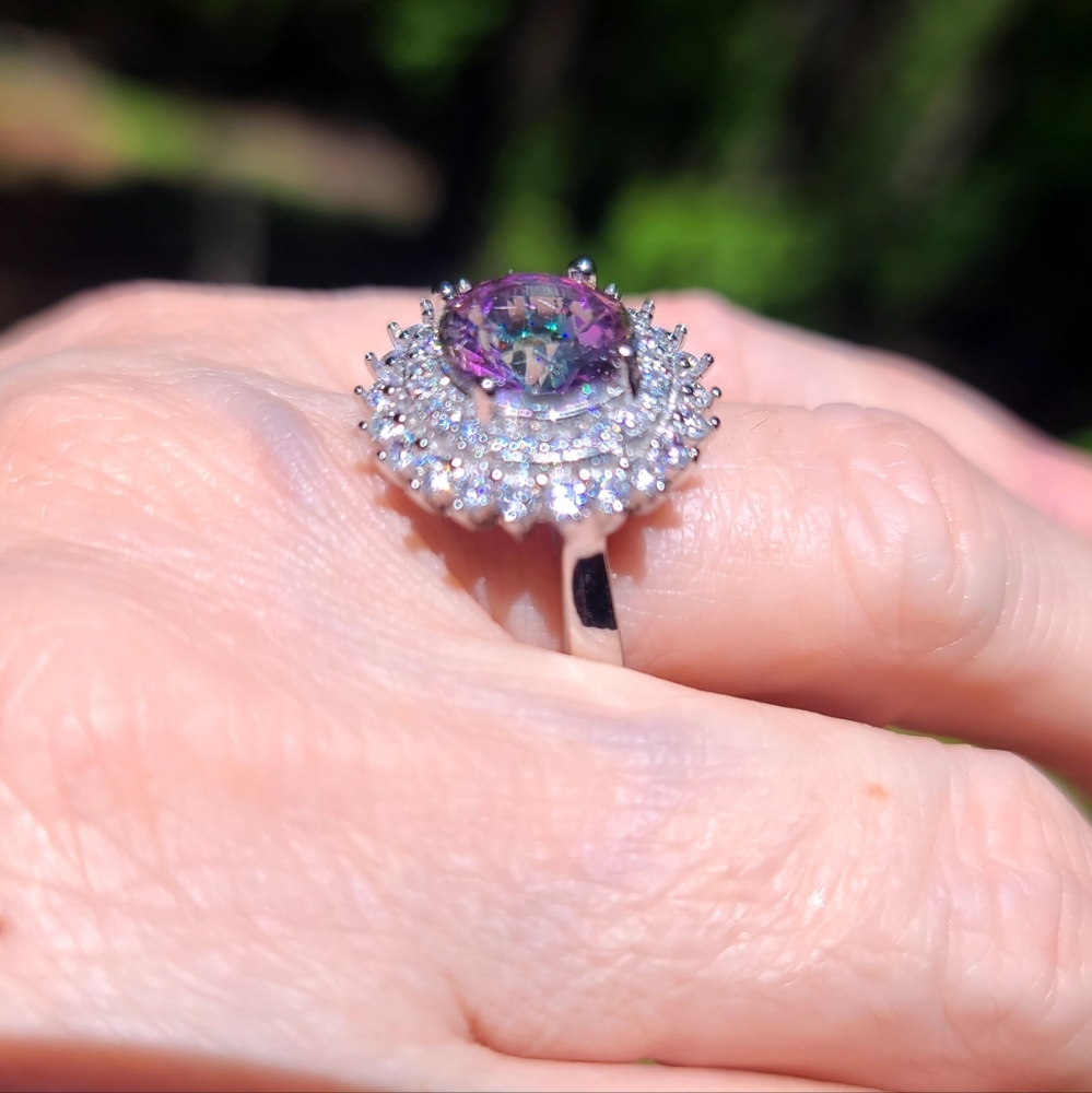 Aurora borealis & white Topaz princess ring - Picture 11 of 16